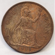 GREAT BRITAIN UK 1939 . ONE 1 PENNY . ERROR . MINOR DAMAGE RIM